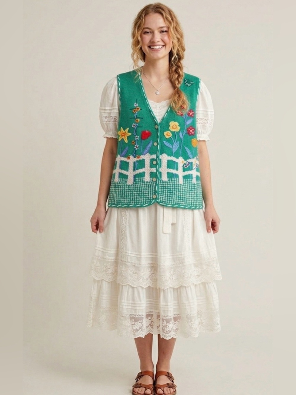 Vintage Koret Francisca embroidered floral summer sweater vest Large